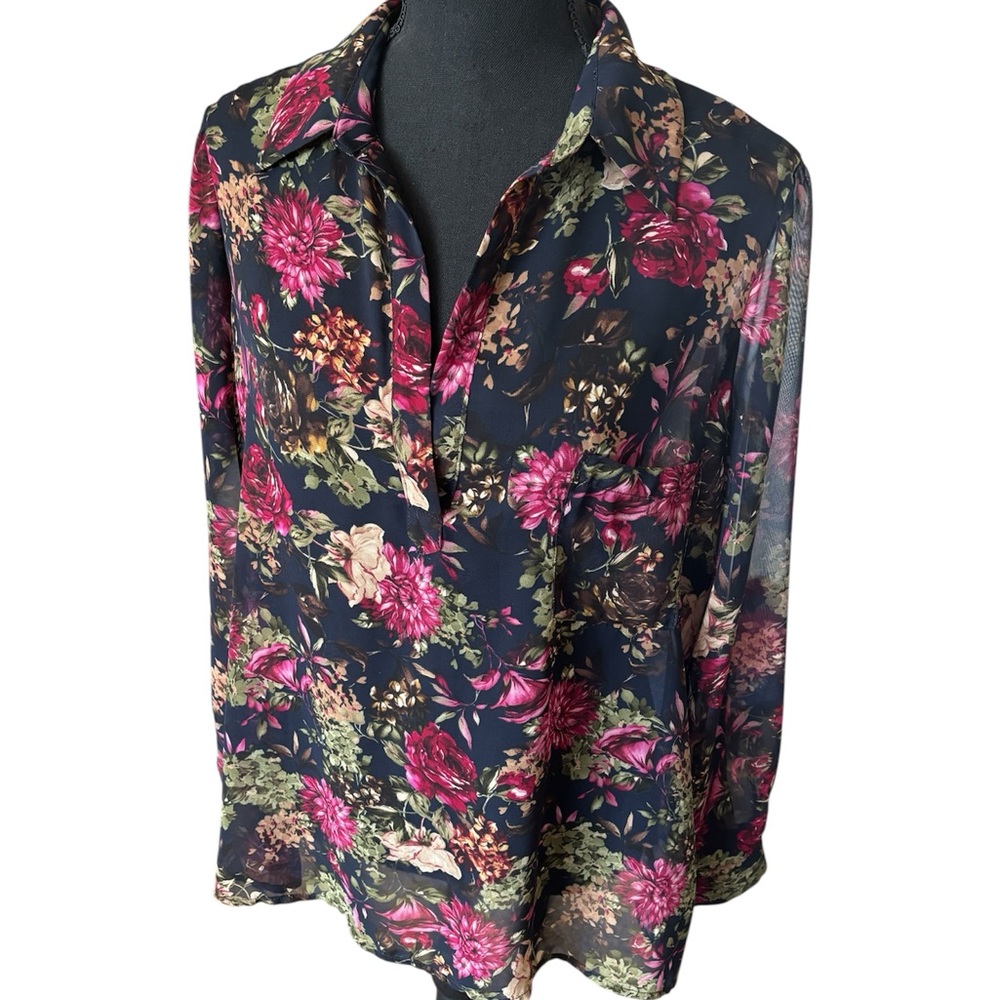 Pleione Long Sleeve Button Up Floral Blouse, size small